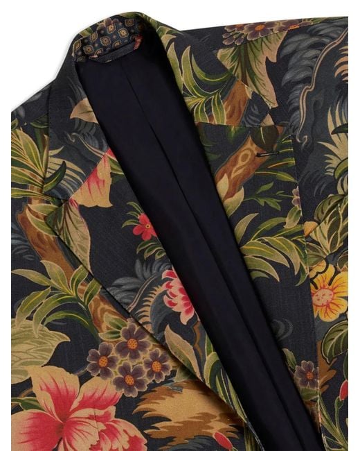 Etro Blue Floral-Print Single-Breasted Blazer for men