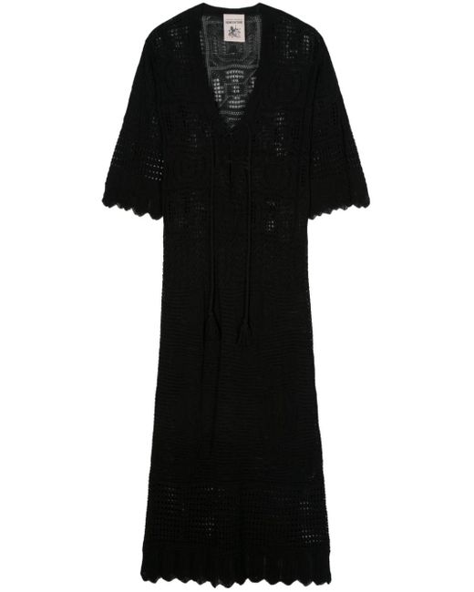 Semicouture Black Cotton Crochet Maxi Dress