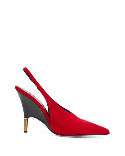Khaite Red Bella Slingback Wedge Pumps