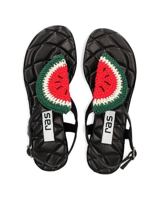 Ras Black Quilted Appliqué Sandals