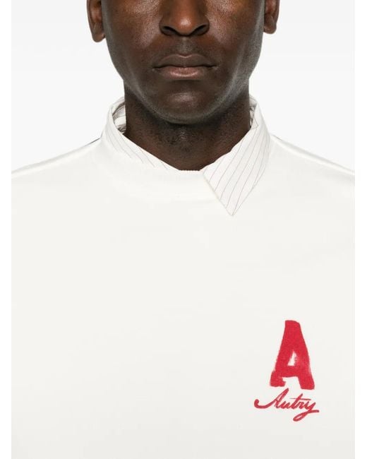 Autry White Logo-Print Crew-Neck Sweater for men