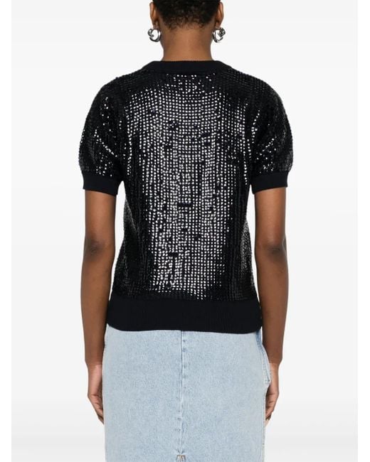 P.A.R.O.S.H. Black Sequin-Embellished T-Shirt