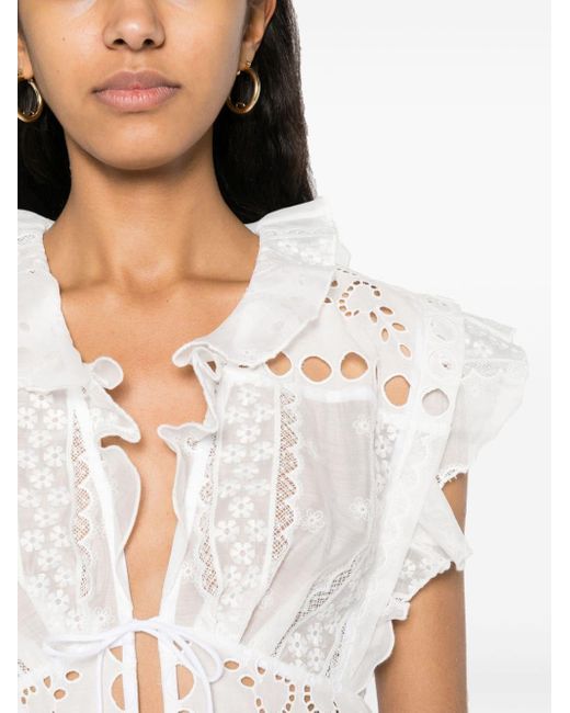 Sandro White Broderie-anglaise Cropped Blouse