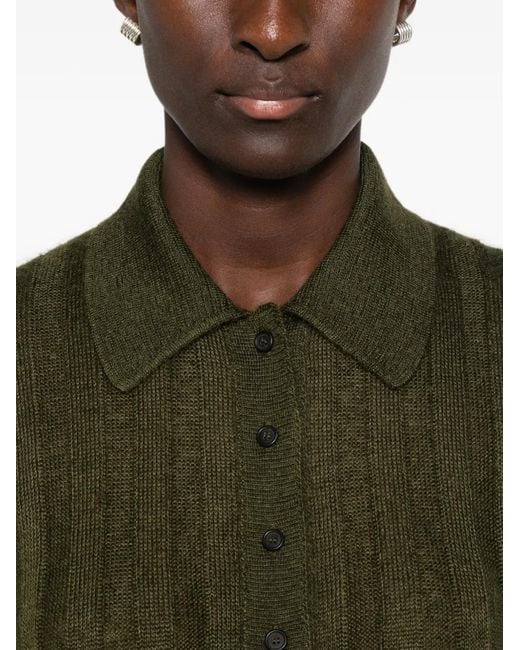 Khaite Green Ribbed-Knit Cardigan