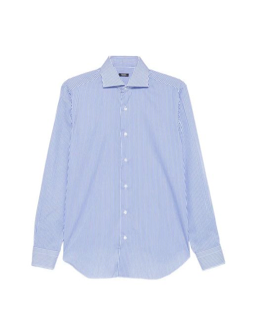 Barba Napoli Blue Vertical-Stripe Poplin Shirt for men
