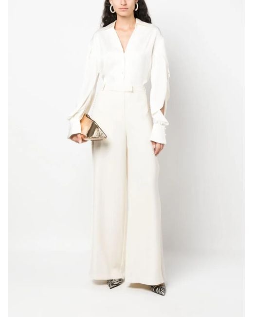 Jonathan Simkhai White V-Neck Draped-Sleeve Shirt