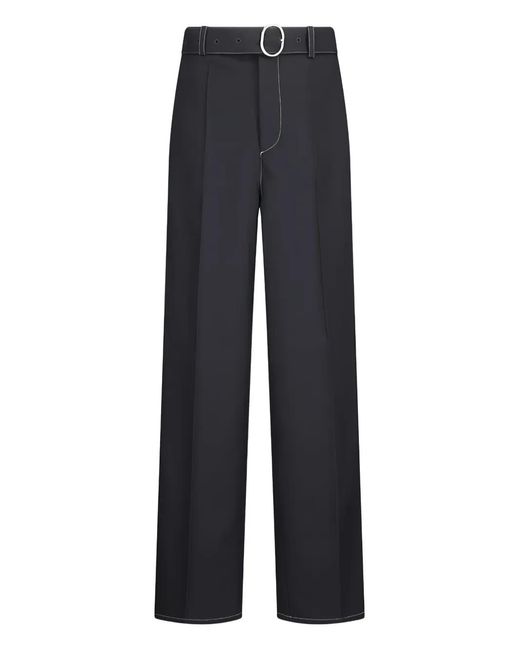 Jil Sander Blue Belted Contrast-Stitching Trousers for men