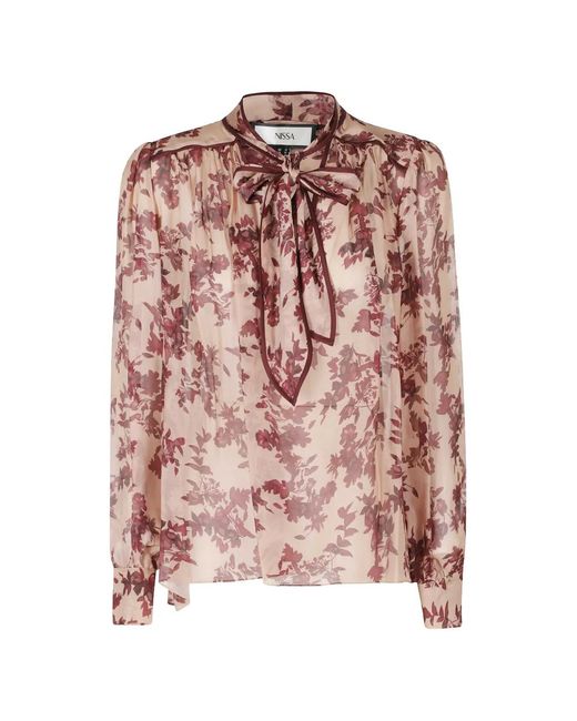 Nissa Pink Silk-Blend Floral-Print Top