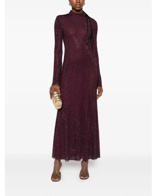 self portrait burgundy rhinestone mesh cut out midi dress Brown Rhinestone Mesh Maxi Dress – self-portrait main image 1