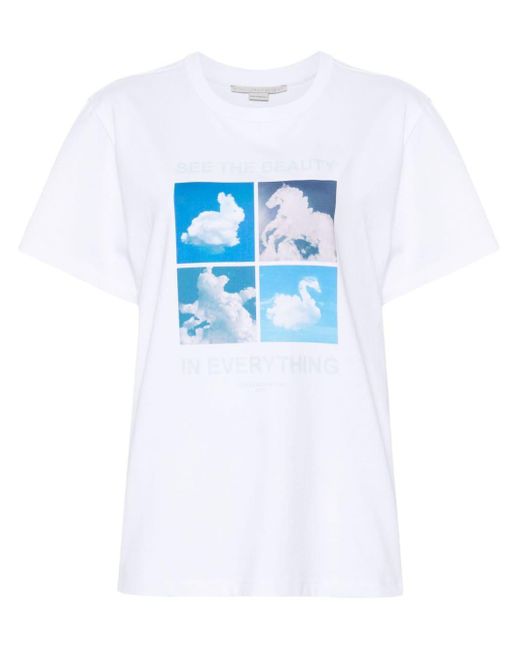 Stella McCartney Blue T-Shirt mit Wolken-Print