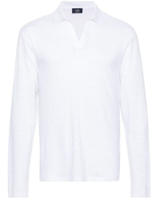 Barba Napoli White Long-sleeve Linen Polo Shirt for men