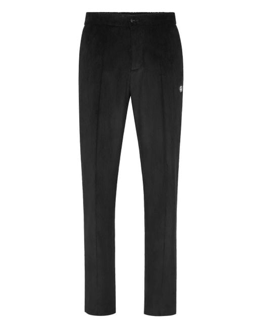 Billionaire Black Corduroy Logo-Patch Trousers for men