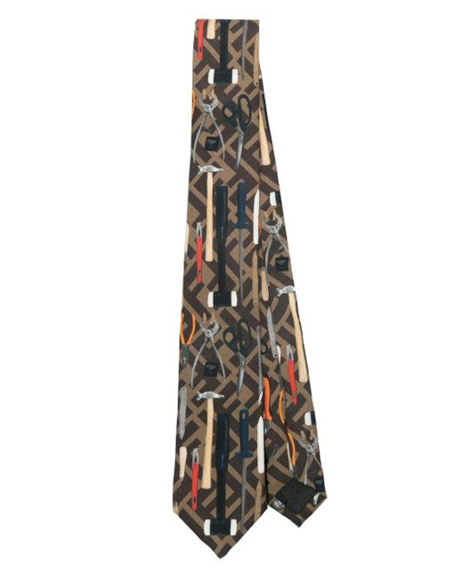 Fendi FF Jacquard-Krawatte mit Werkzeugen in White für Herren
