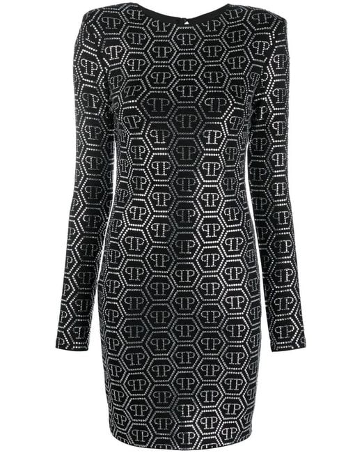 Philipp Plein Black Sequin-Embellished Monogram Mini Dress
