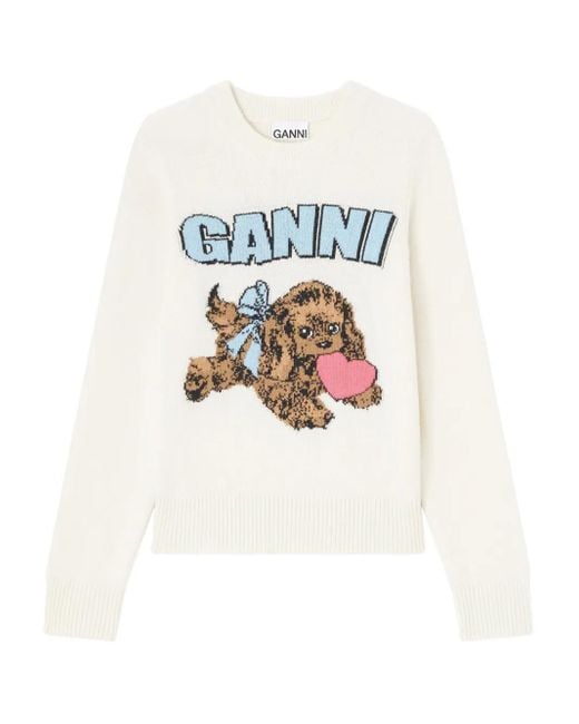 Ganni White Fluffy Puppy Love Wool Sweater