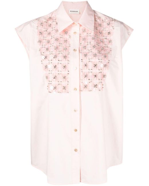 P.A.R.O.S.H. Pink Rhinestone-embellished Cotton Shirt