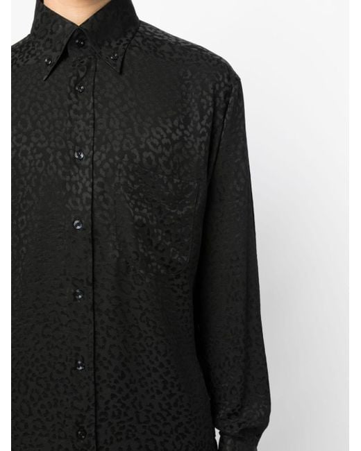 Tom Ford Black Leopard-jacquard Silk Shirt for men