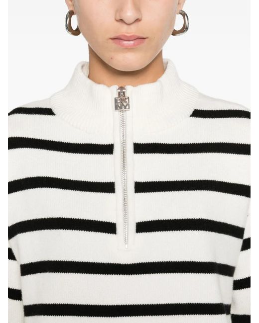 DKNY White Striped Half-Zip Jumper