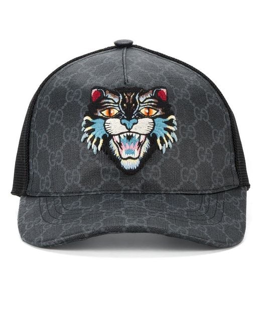Gucci Black Gg Supreme Angry Cat Baseball Cap for men