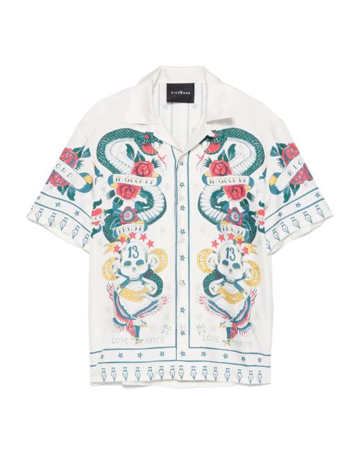 John Richmond Zijden Overhemd Met Print in het White voor heren