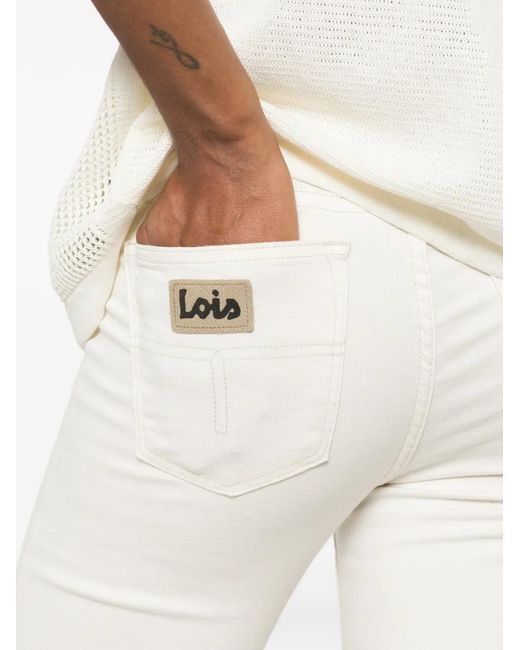 Lois White Logo-Patch Flared Trousers