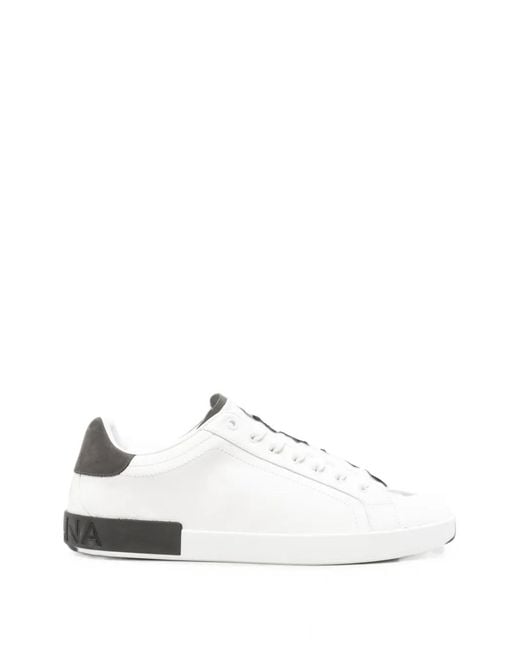 Dolce & Gabbana White Logo-Embossed Contrast-Heel Sneakers for men
