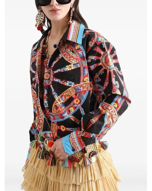 Dolce & Gabbana Black Carretto-Print Poplin Hawaii Shirt
