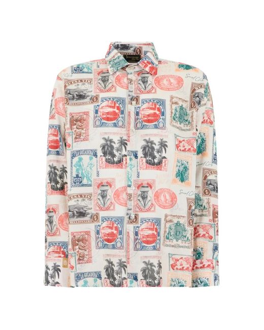 Billionaire White Stamp-Print Linen Shirt for men