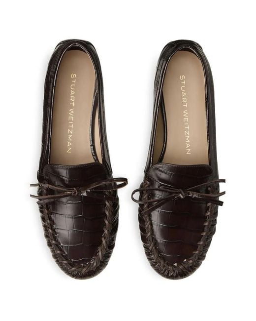 Stuart Weitzman Brown Bow Embossed Loafers