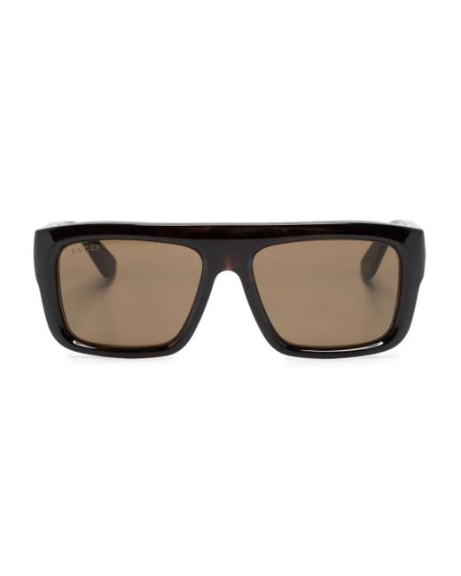 Gucci Brown Logo-Engraved Rectangle-Frame Sunglasses for men