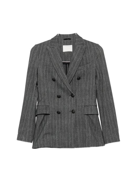 Circolo 1901 Gray Pinstripe-Patten Double-Breasted Blazer