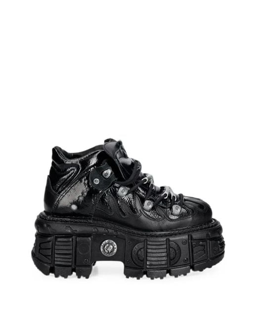 New Rock Black Metallic Chunky-Sole Sneakers