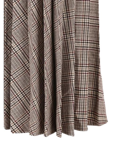 Saint Laurent Brown Pleated Check-Pattern Maxi Skirt