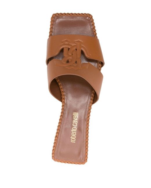Roberto Cavalli Brown Logo-embossed Leather Sandals