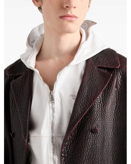 メンズ Prada レザー ダブルコート Black