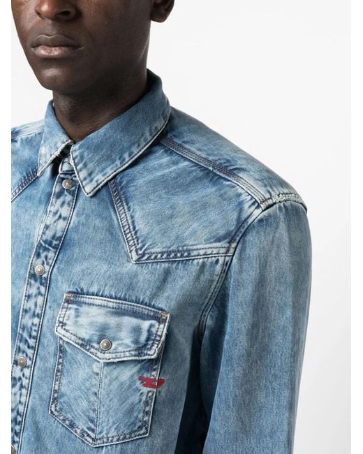 DIESEL Blue D-ocean Relaxed-fit Long-length Denim Shirt for men