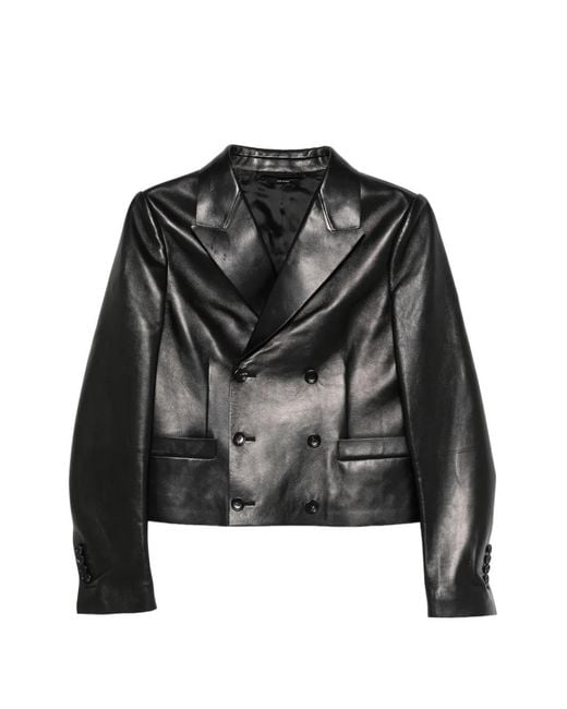 Tom Ford Black Veste En Cuir À Boutonnière Croisée