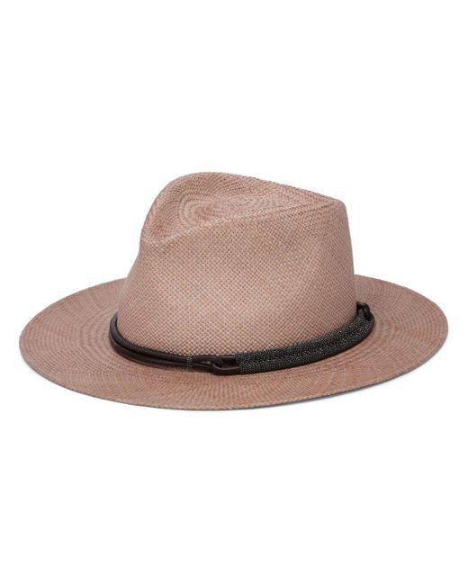 Brunello Cucinelli Pink Interwoven-straw Fedora Hat