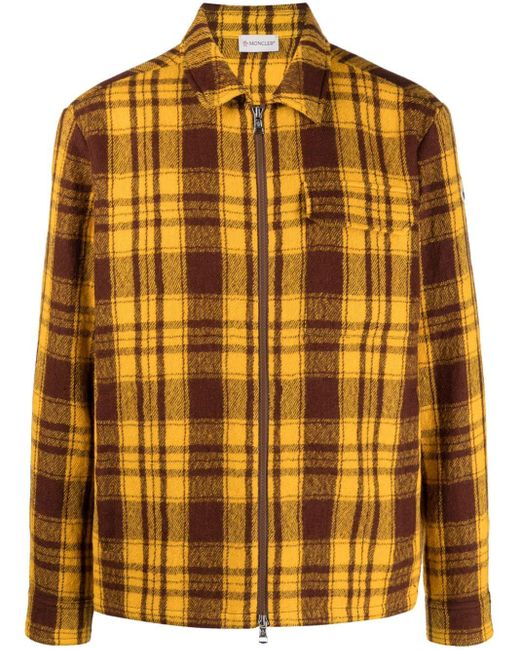 Moncler Karierte Hemdjacke mit Logo-Patch in Yellow für Herren