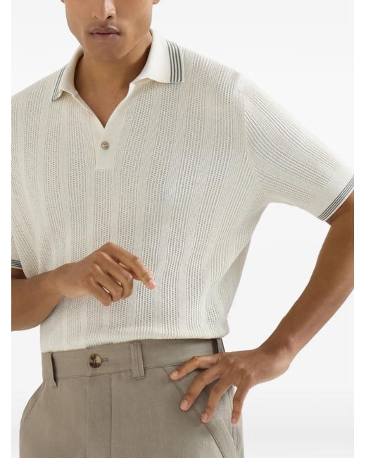 Brunello Cucinelli White Polo Sweater for men