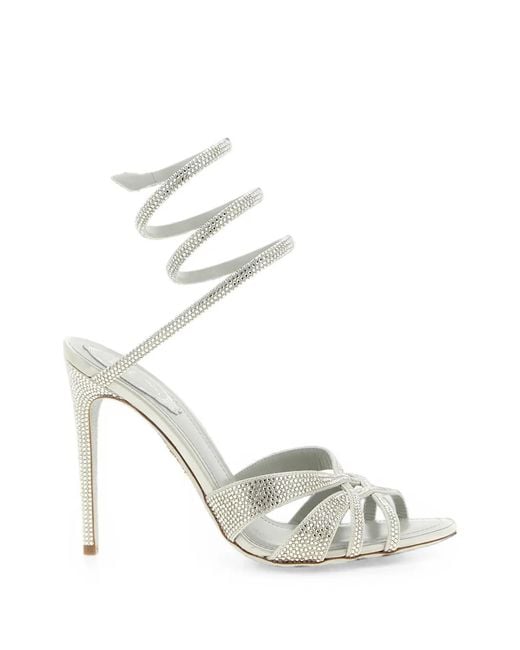 Rene Caovilla White Dania Crystal-Embellished Sandals