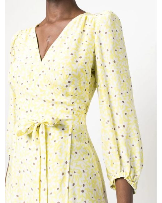P.A.R.O.S.H. Yellow Floral Silk Midi Dress With V-Neckline