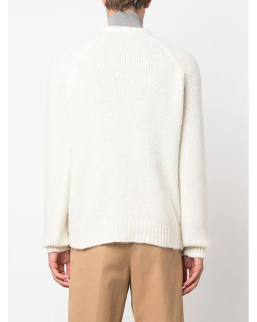 Giorgio Armani White Logo-Embroidered Wool-Blend Jumper for men