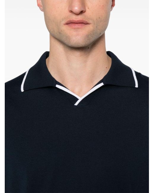Kiton Blue Knitted Cotton Polo Shirt for men