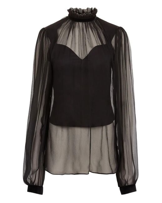 Nina Ricci Black Gerüschtes Oberteil mit Stehkragen