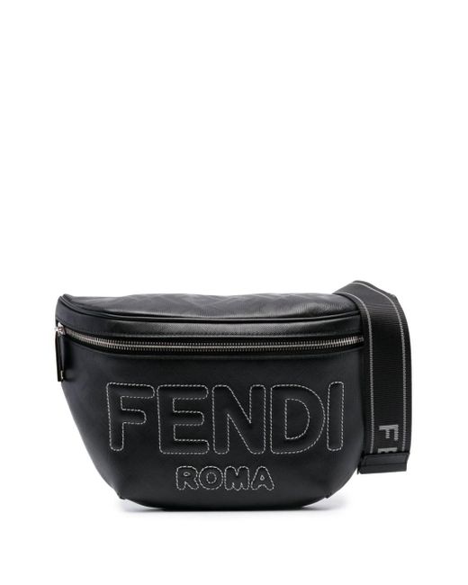 Fendi Black Logo Stitching Belt Bag - Men's - Calf Leather for men