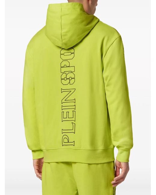 Philipp Plein Green Logo-Print Cotton Hoodie for men