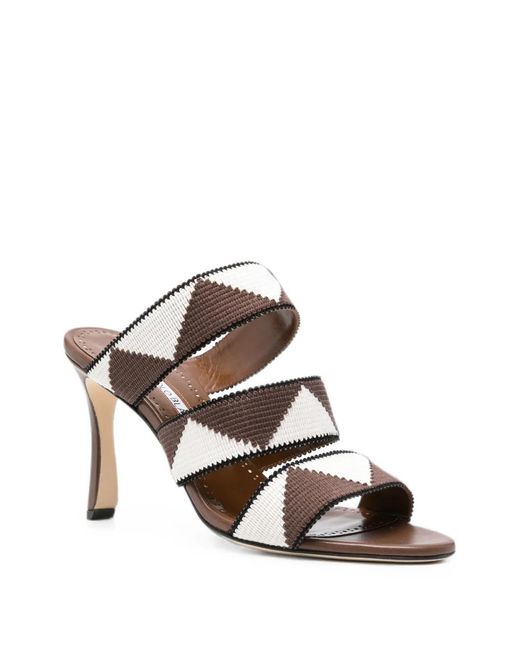 Manolo Blahnik White Capro Geometric-Pattern Sandals