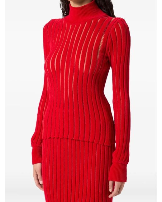 Blumarine Red High-Neck Ribbed Sweater