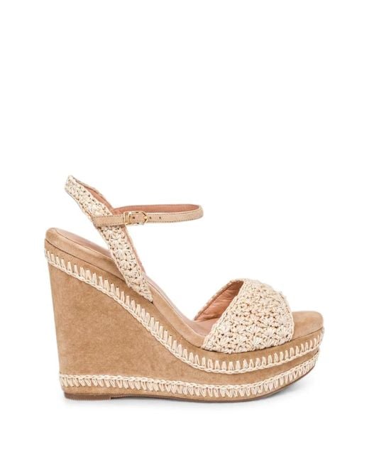 Santoni Natural Crochet Wedge Sandals